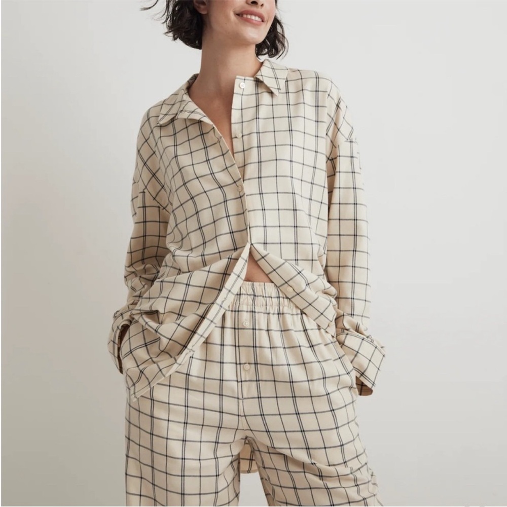 Madewell Cream and Black Plaid Pajama Set